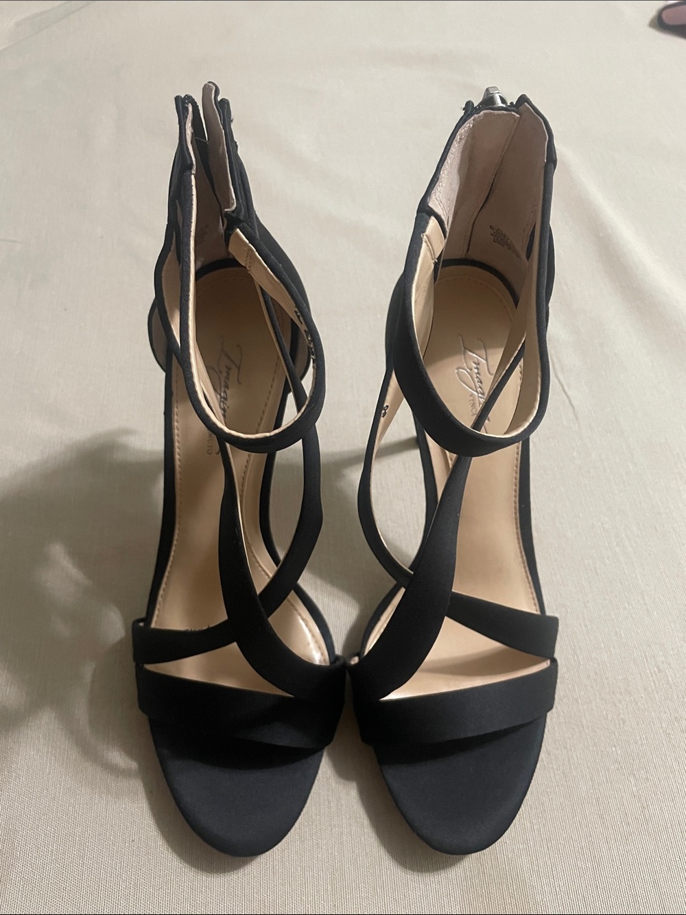 Vince Camuto Satin Black Strappy High Heel Sandals 8.5